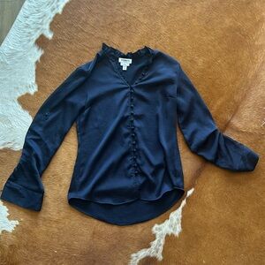 XS Express Navy Button Front Work Blouse | Office Slim Fit